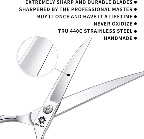 Dream Reach Dog Grooming Scissors - 6.5" Professional Sharp Downward Curved Shears with Ergonomic Handle for Cats and