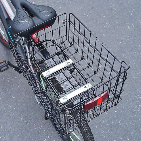 GLEAVI Folding Bike Rear Basket Metal Mesh Storage Rack Detachable Carrier with Mounting Accessories and Reflective