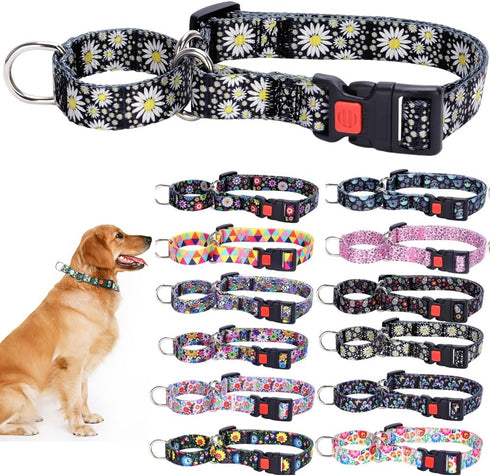 Weimostar Martingale Dog Collar, Quick Release Buckle Adjustable Soft Nylon Training Collar for Medium Dogs (Daisy