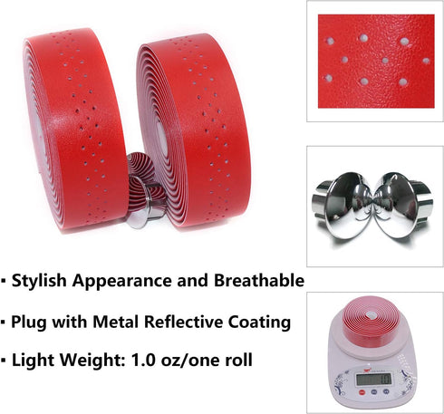 KINGOU Handlebar Tape - Luxury PU Leather Bar Tape for Fixed Gear/Road Bike with 2 Reflective Plug
