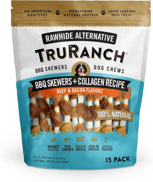 5" BBQ Collagen Skewers, Healthy Joint Support Dog Treat, Rawhide Alternative, 15 Count Bag