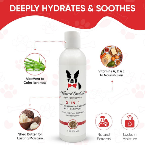 2-in-1 8 oz Warren London Puppy Shampoo & Conditioner | Tearless Baby-Powder Scent | Moisturizing Aloe & Shea Butter