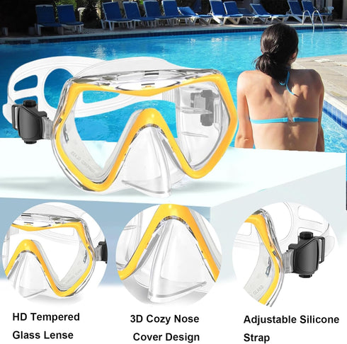 Otowaving Dry Snorkel Set for Adults, Panoramic View Snorkel Gear, Anti-Fog Tempered Glass Swim Mask, Snorkel Kit