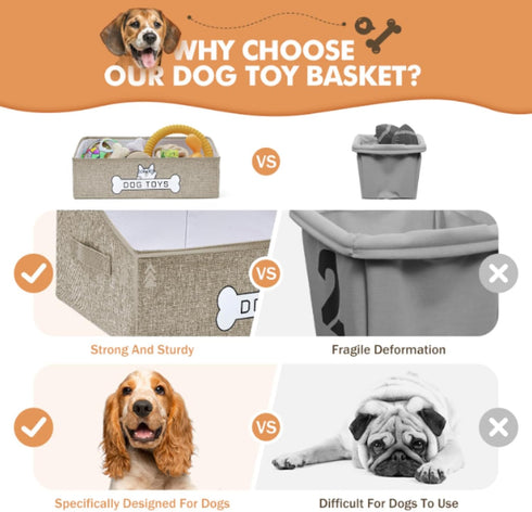 Dog Toy Basket, Collapsible Toy Storage Box with Handle, Perfect for Storing Pet Toys and Accessories - Light Khaki