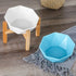 Ceramic Tilted Elevated Pet Bowl with Bamboo Stand, Blue - No Spill Feeder for Cats and Dogs