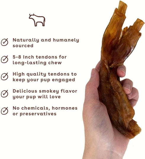 Pupford Beef Tendon Chews for Dogs, Extra Thick, Long-Lasting, Low Calorie, 5 Count