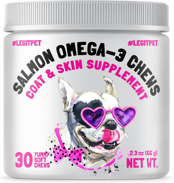 Omega 3 Alaskan Salmon Oil Treats for Dogs, 30 Fish Oil Chew Supplement for Skin and Coat Health