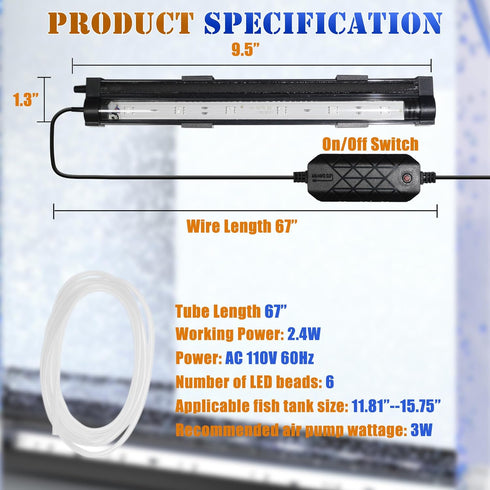 Smart App-Controlled LED Aquarium Light - 9.3'' Fish Tank Light with 16 Million Colors, 12 Dynamic Effects, Nano Air