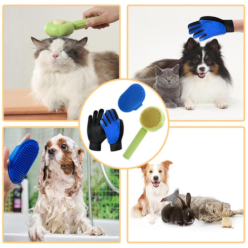 GJEASE Cat Grooming Glove Brush - Self-Cleaning Slicker for Short and Long Haired Pets, Removes Loose Hair (Green)