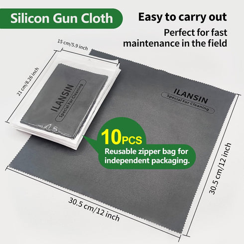 Silicon Gun Cloth 10Pack 12'' ×12'' Gun Cleaning Cloths Lint Free - Gun Cleaning Wipes with Silicon Gray Gun Cleaning Rags for Gun Cleaning/Polishing Silicon Rags