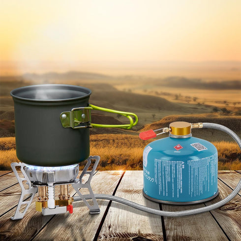 WADEO 6800W Windproof Camping Gas Stove with Piezo Ignition, 1LB Propane Tank Adapter for Outdoor Cooking and Hiking