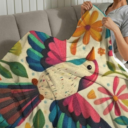 PALNKART 40x50in Bird Flowers Leaves Lightweight Flannel Blanket for Sofa Bed Travel Camping Chair, Soft Warm
