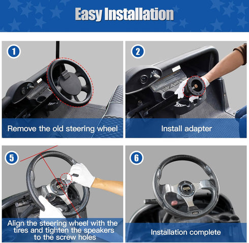 NOKINS 12.5" Universal Golf Cart Steering Wheel, Fits EZGO TXT&RXV Club Car DS&Precedent Yamaha