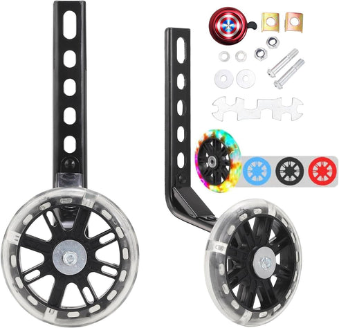 Training Wheels for Bike, Compatible for 12/14/16/18/20 Inch, Flash Mute Wheel, 1 Pair