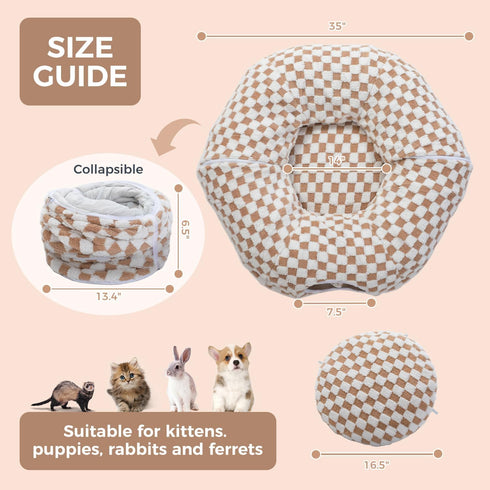 PEQULTI Cat Tunnel with Cat Bed for Indoor Cats, Cat Play Donut Tunnel with Washable Soft Plush Mat, Round Tunnel Toys