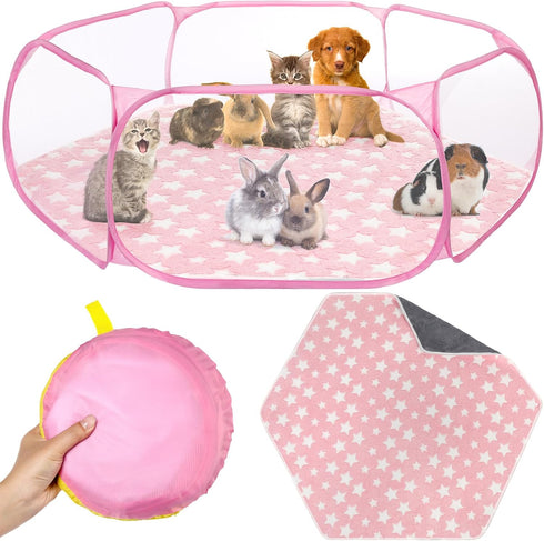 VitalCozy Hamster Playpen with Mat Small Animal Cage Tent Breathable Transparent Guinea