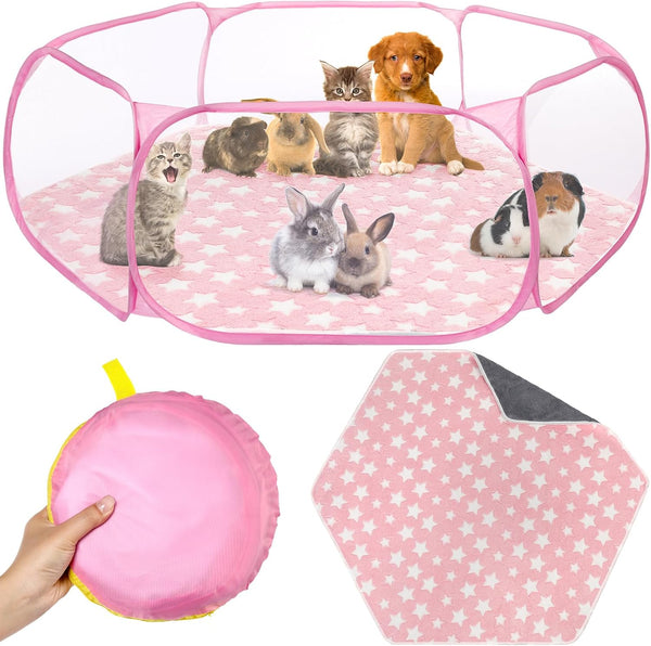 VitalCozy Hamster Playpen with Mat Small Animal Cage Tent Breathable Transparent Guinea