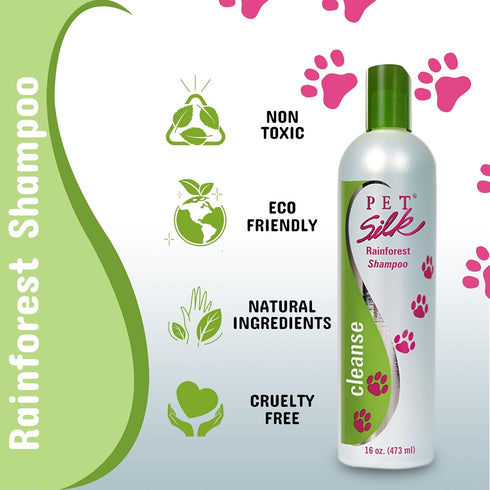 Pet Silk Rainforest Clean Scent Shampoo, 16oz, Long-Lasting Fragrance for Dogs & Cats, Gentle & Safe