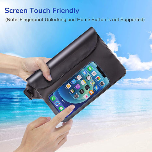 GLBSUNION IPX8 Waterproof Pouch Bag with Adjustable Waist Strap-Screen Touchable Dry Bag for Phone Valuables (2 Pack)