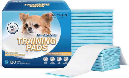 Honey Care All-Absorb, Small 17.5" x 23.5", 120 Count, Dog and Puppy Training Pads, Blue