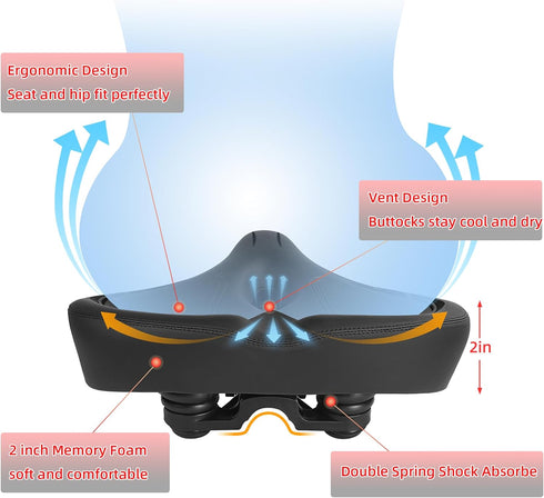 Oversized Bike Seat for Peloton Bike & Bike+ | Wide Saddle Replacement for Exercise or Road Bikes, Cushion for Men &