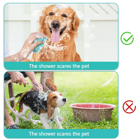 Pet Dog Bath Brush, Gentle Soap Dispenser for Massaging Bath Grooming, Soft Silicone (Blue)