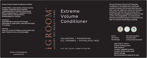 iGroom Extreme Volume Dog Conditioner, Luxury Pet Beauty Care, Made in USA, 16 oz