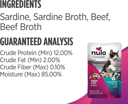 Nulo Freestyle Cat & Kitten Wet Cat Food Pouch, Grain-Free Soft Cat Food Topper with Amino Acids