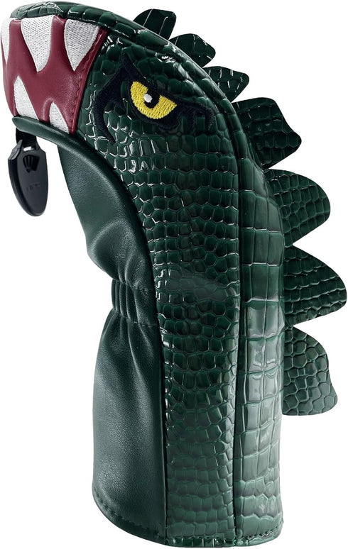 Golf Club Green Cartoon Tyrannosaurus Rex Driver, Fairway Wood, Hybrid Head Cover, PU Leather