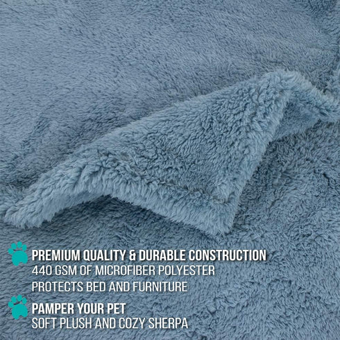 PetAmi Fluffy Waterproof Dog Blanket, Soft Warm Sherpa Throw, Reversible Couch Cover for Small Medium Dogs, Dusty Blue