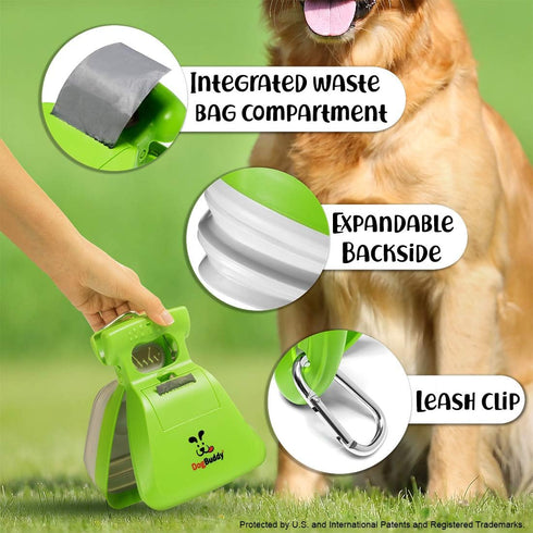 DogBuddy Portable Pooper Scooper for Small and Large Dogs, Includes Bag Attachment, Leash Clip, Waste Bags