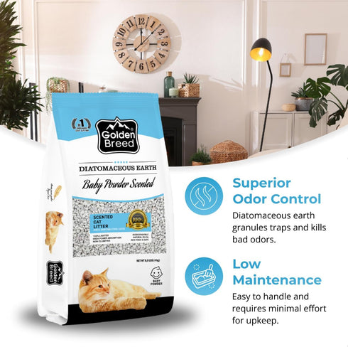 8.8 lb Golden Breed - Baby Powder Scented, Natural, Lightweight, Diatomaceous Earth, Non-Clumping, Superior Odor