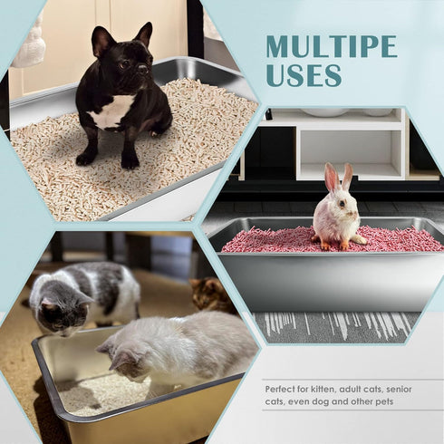 IKITCHEN Stainless Steel Cat Litter Box, Large Metal Litter Box for Cats and Rabbits, 19.5"L x 13.5"W x 6"H