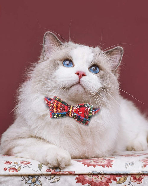 Joytale Upgraded Christmas Cat Collar with Bells, Breakaway Bow Tie, 2 Pack Safety Plaid Kitten Collars