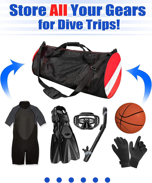 Sports Duffle Bag, Extra Large Mesh Dive Beach Bags with Shoulder Strap for Scuba Diving Gear