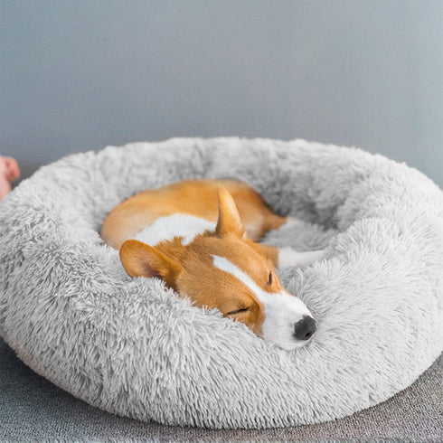 50cm Calming Plush Donut Dog Cat Bed, Soft Round Bed Cushion for Small Dogs Cats, Washable for Improved Sleeping