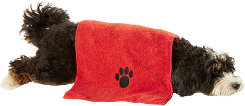 Bone Dry Pet Grooming Towel Collection, Embroidered Absorbent Microfiber Drying Set, 15x30, Red, 3 Count