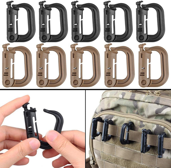 XTACER Tactical Multipurpose Small D-Ring Locking Hook for Molle Webbing (Set of 10)