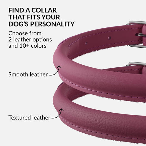 CollarDirect Rolled Leather Dog Collar, Soft Padded Round Puppy Collar, Handmade Genuine Leather in 13 Colors (8-11