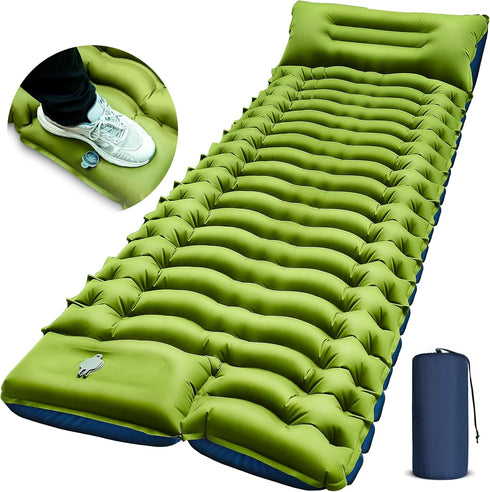 Yuzonc Camping Sleeping Pad, Ultralight Camping Mat with Pillow, Built-in Foot Pump, Compact for Hiking