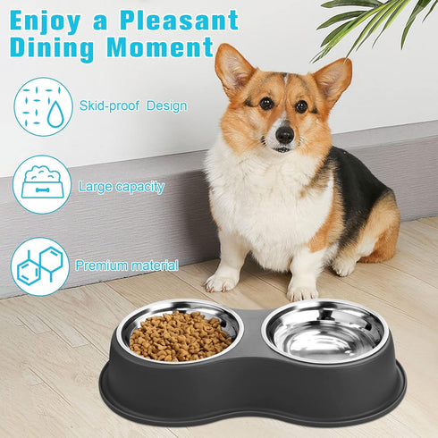 Double Dog Bowls | Stainless Steel Water and Food Bowls | Non-Slip Resin Station | Pet Feeder Bowls for Medium Dogs,
