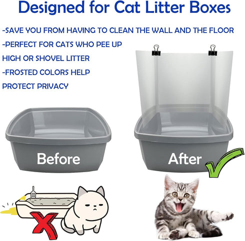 3 Pack Large Size Cat Litter Box Pee Shields - Easy Cleaning Frosted High Side Splash Guard for Open Top Litter Pan