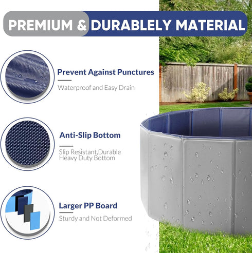 Dog Pool, Foldable Pet Swimming Pool with 6mm High-Strength PP Board, Collapsible Doggy Pools for Small Dogs, Non-Slip