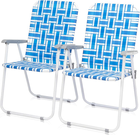 Kcelarec Set of 2 Patio Folding Lawn Chair, Outdoor Beach Portable Webbed Folding