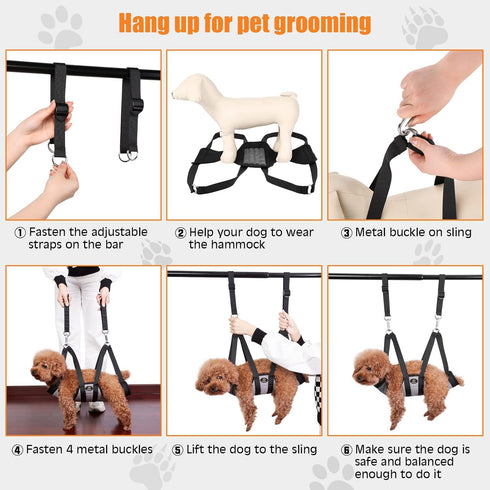Ownpets Pet Grooming Hammock with Carabiners, Breathable Pet Grooming Harness Sling for Grooming & Nail Trimming