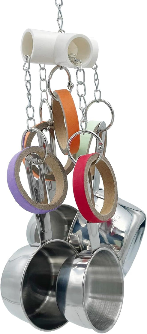 Durable Bird Parrots Toys, Pullable Stainless Steel Cup and Cardboard Ring Toys for Mini Macaws, African Greys,