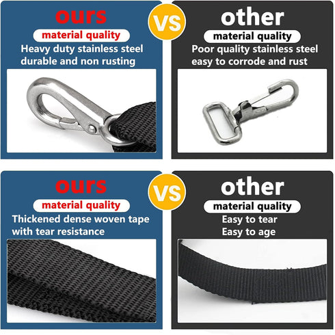 Two Hooks Adjustable Bimini Boat Top Straps, 38"~70" Marine Awning Webbing Straps with Heavy Duty Snap Hooks