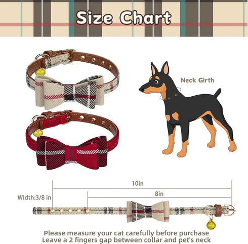 PUPTECK Puppy Collar with Bell, XXS Adjustable Bowtie Soft Leather Dog Collar for Cats & Extra Small Dogs (2 Packs)