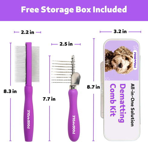 Pain-Free Dematting Comb Kit for Dogs & Cats, Dual-Side Detangling Comb Set, Dematting Brush for Long Haired Pets