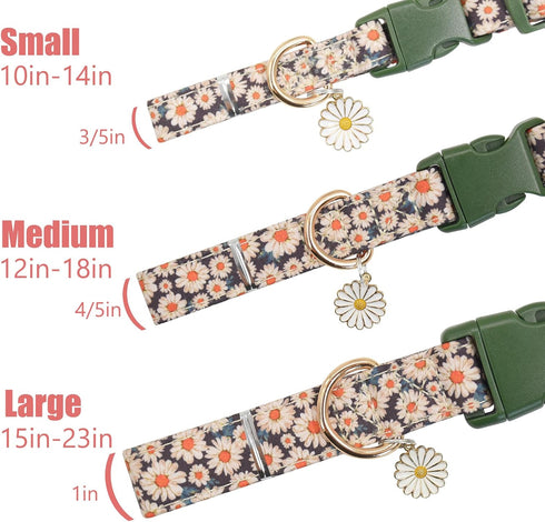 Flower Patterns Dog Collar with Accessories, Soft Cotton for Small, Medium, Large Female and Male Dogs (Daisy & Wild